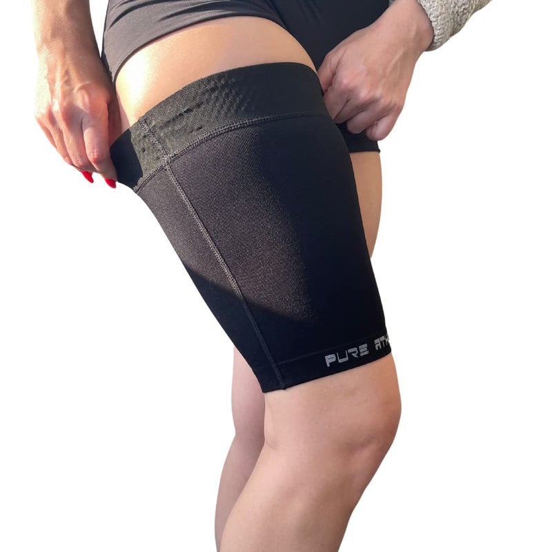 Thigh Compression Sleeve Hamstring Quadriceps Groin Pull and Strains Running Basketball Tennis Soccer Sports Athletic Thigh Support Single 1 Sleeve Midnight Black S